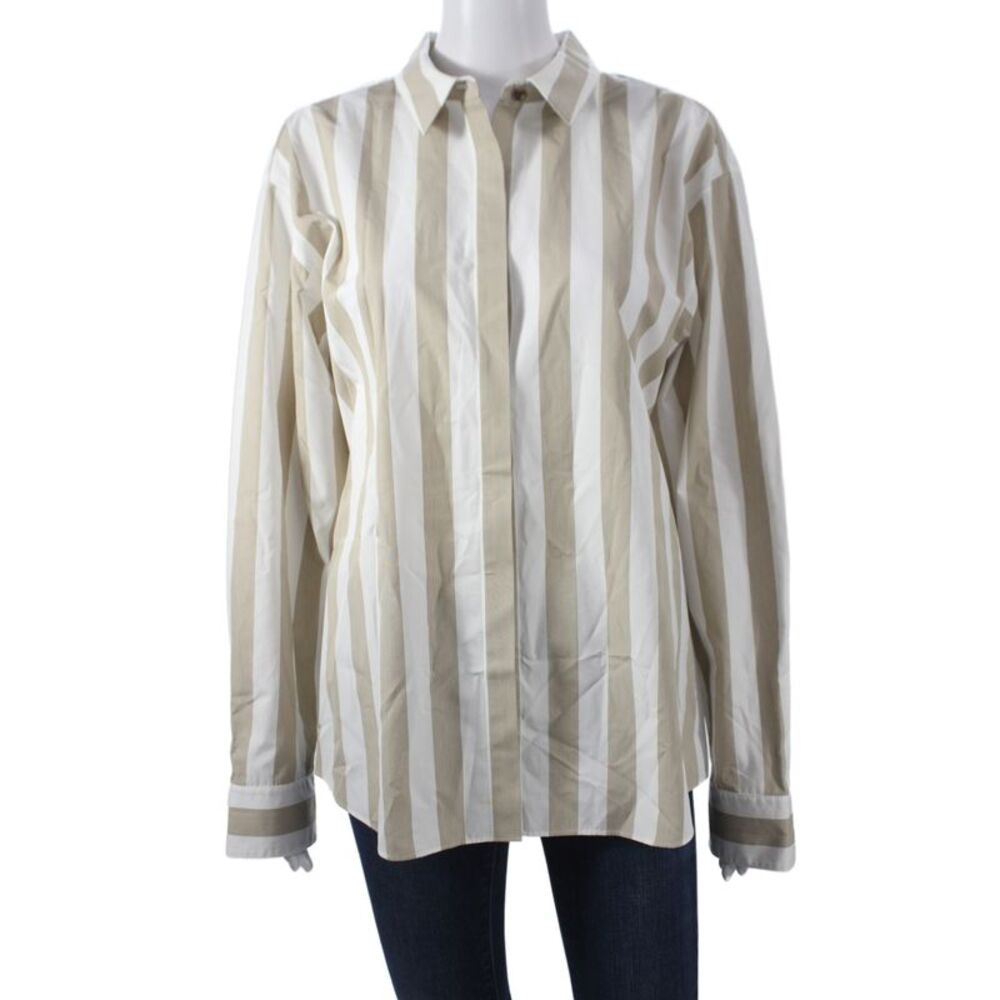Lafayette 148 New York Womens Striped Button-Up Blouse Long-Sleeve Size L